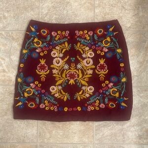 Maroon Floral Embroidered Skirt